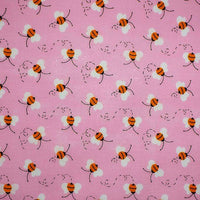 Cotton Blends Polycotton Prints Childrens And Animal Prints Bee Flying and Buzzing on Pink