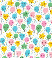 Cotton Blends Polycotton Prints Childrens And Animal Prints Happy Pastel Coloured Balloons on White TC0057