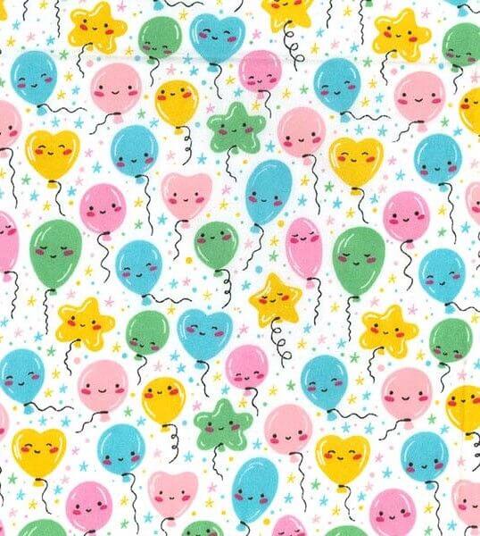 Cotton Blends Polycotton Prints Childrens And Animal Prints Happy Pastel Coloured Balloons on White TC0057