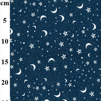 Cotton Blends Polycotton Prints Childrens And Animal Prints Moon and Stars on Navy TC0048