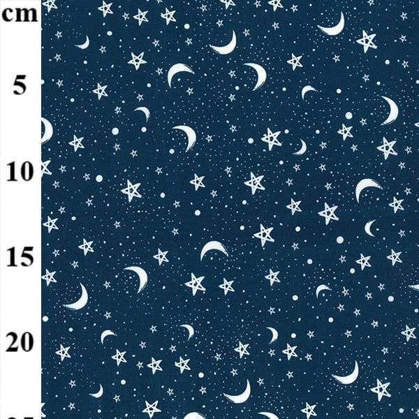 Cotton Blends Polycotton Prints Childrens And Animal Prints Moon and Stars on Navy TC0048