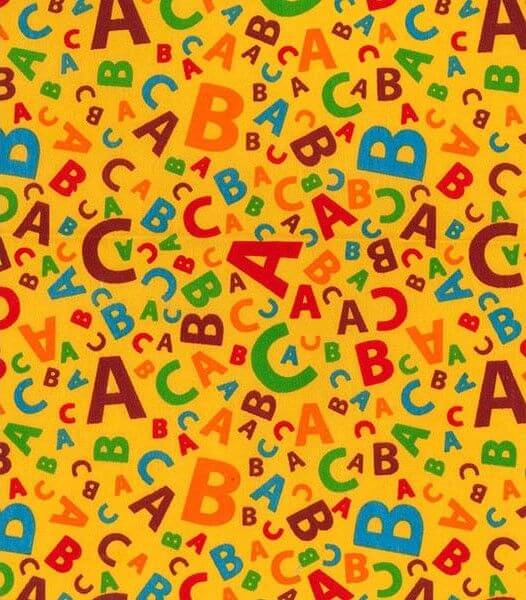 Cotton Blends Polycotton Prints Childrens And Animal Prints Multi Coloured ABC on Yellow TC0063