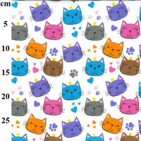 Cotton Blends Polycotton Prints Childrens And Animal Prints Multi-Coloured Cat Faces TC0090