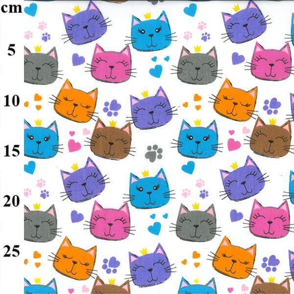 Cotton Blends Polycotton Prints Childrens And Animal Prints Multi-Coloured Cat Faces TC0090