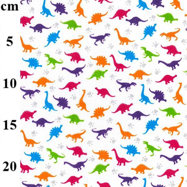 Cotton Blends Polycotton Prints Childrens And Animal Prints Multi coloured Dinosaurs on White C7778