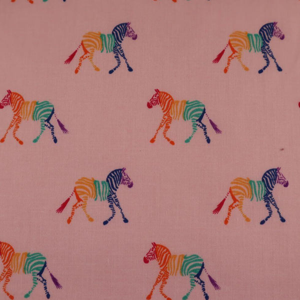 Cotton Blends Polycotton Prints Childrens And Animal Prints Rainbow Zebra Pink