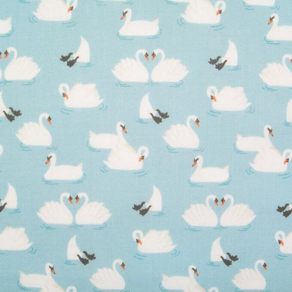Cotton Blends Polycotton Prints Childrens And Animal Prints Swan Blue