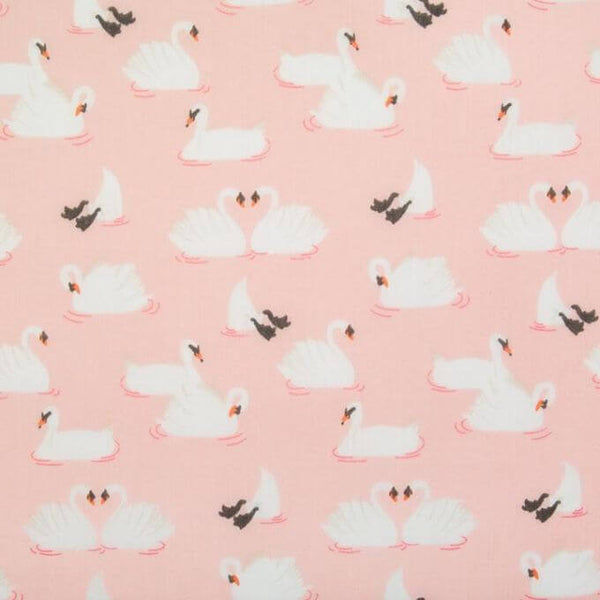 Cotton Blends Polycotton Prints Childrens And Animal Prints Swan Pale Pink