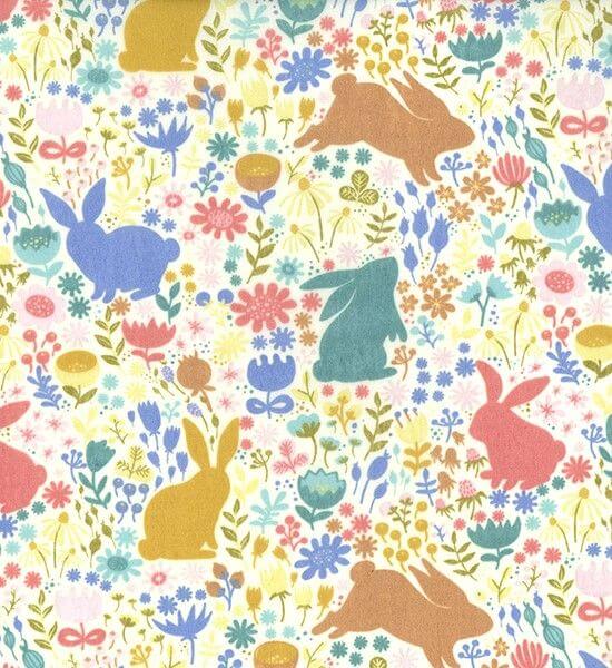 Cotton Blends Polycotton Prints Childrens And Animal Prints Warm Tone Rabbits and Fauna on Cream TC0034