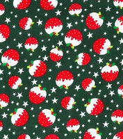 Cotton Blends Polycotton Prints Christmas Christmas puddings on green TCP904