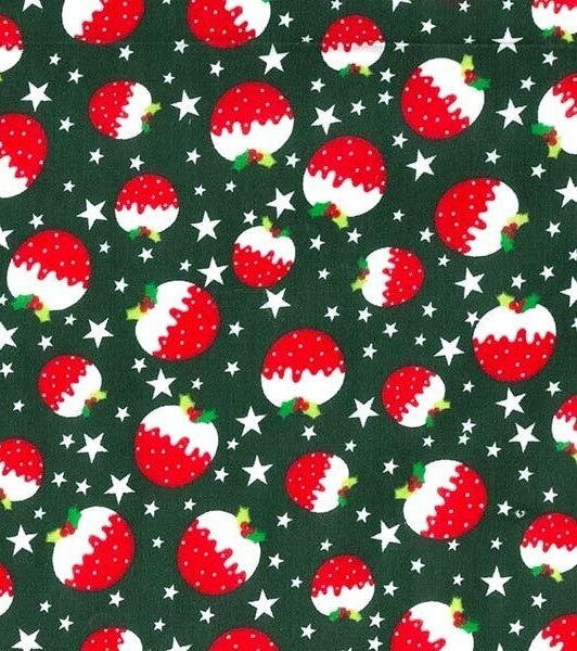 Cotton Blends Polycotton Prints Christmas Christmas puddings on green TCP904