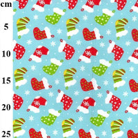 Cotton Blends Polycotton Prints Christmas Decorated Christmas Stockings on Icy Blue