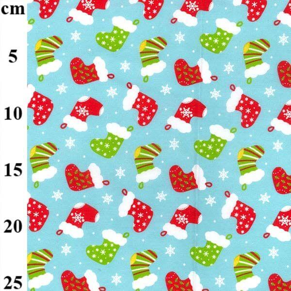 Cotton Blends Polycotton Prints Christmas Decorated Christmas Stockings on Icy Blue