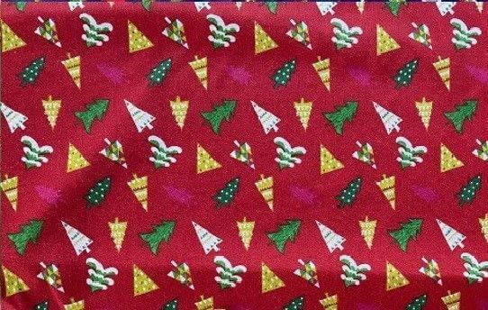 Cotton Blends Polycotton Prints Christmas Multi Christmas Trees on Red