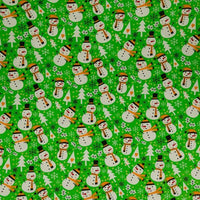 Cotton Blends Polycotton Prints Christmas Snowmen on Green