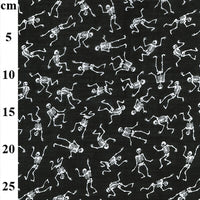 Cotton Blends Polycotton Prints Novelty And Misc. Prints Dancing Skeletons White on Black TC0029