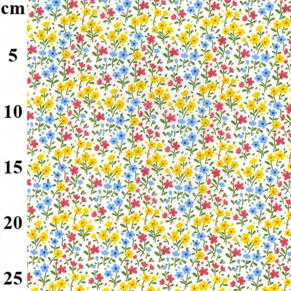 Cotton Blends Polycotton Prints Floral Prints Red, Blue and Yellow floral bunches TC0025