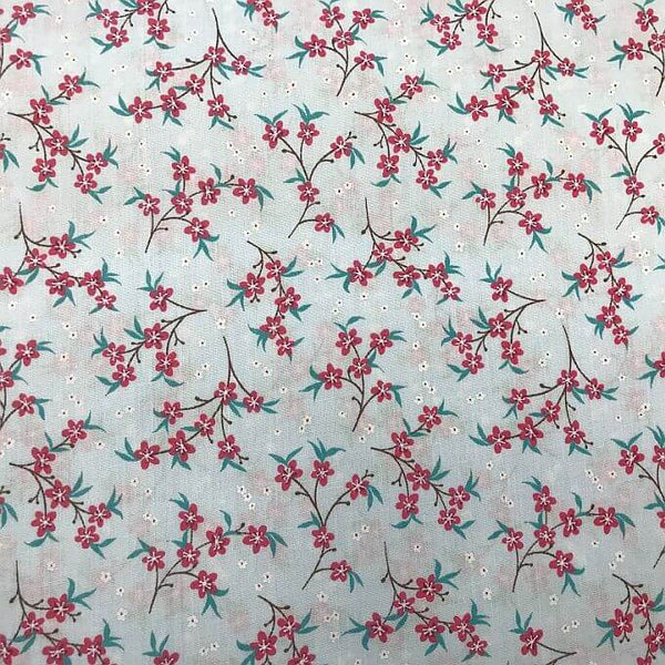 Cotton Blends Polycotton Prints Floral Prints Floral Red with Green Leaves on White PPC8\05