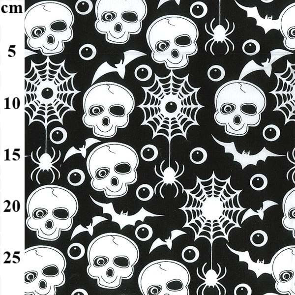 Cotton Blends Polycotton Prints Novelty And Misc. Prints Skulls, Bats, Webs and Eyes on Black TC0070
