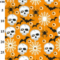 Cotton Blends Polycotton Prints Novelty And Misc. Prints Skulls, Bats, Webs and Eyes on Orange TC0070