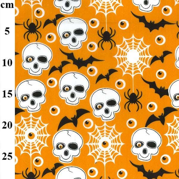 Cotton Blends Polycotton Prints Novelty And Misc. Prints Skulls, Bats, Webs and Eyes on Orange TC0070