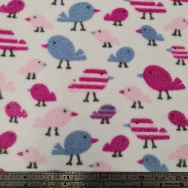 Fleece And Fur Patterned Fleece Birds on White PPF/BIRD
