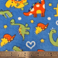 Fleece And Fur Patterned Fleece Dinosaurs on Blue
