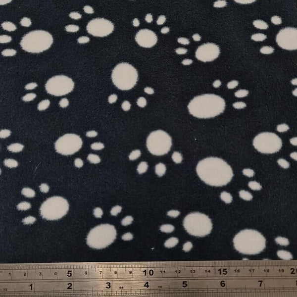 Fleece And Fur Patterned Fleece Paw Prints White on Black