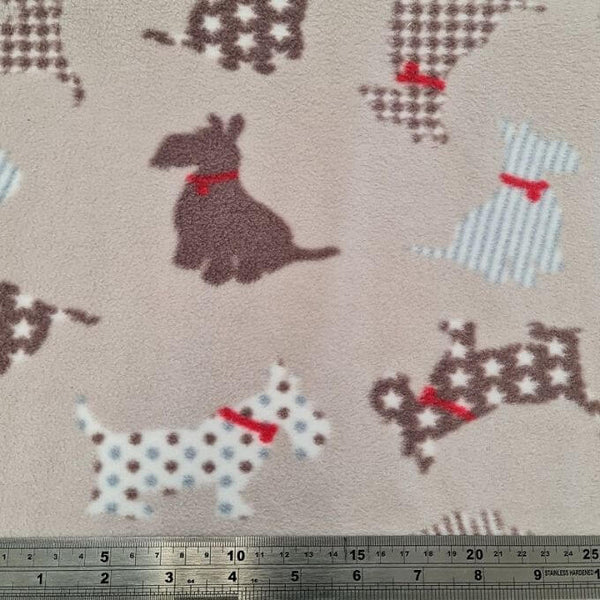 Fleece And Fur Patterned Fleece Scottie Dog Fleece on Beige