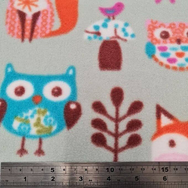 Fleece And Fur Patterned Fleece Woodland Animals on Sage