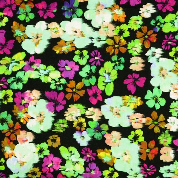 Jersey And Stretch Cotton Jersey Pink, Green, Orange Floral on Black 002