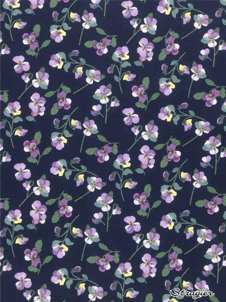 Liberty Fabrics Tana Lawn Pansy Scatter on Navy
