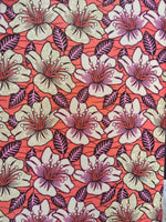 Pure Cotton African Wax Blooming Flower on Coral