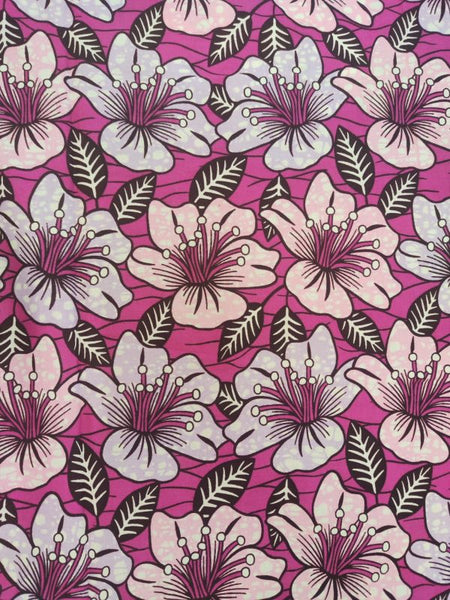 Pure Cotton African Wax Blooming Flower on Hot Pink