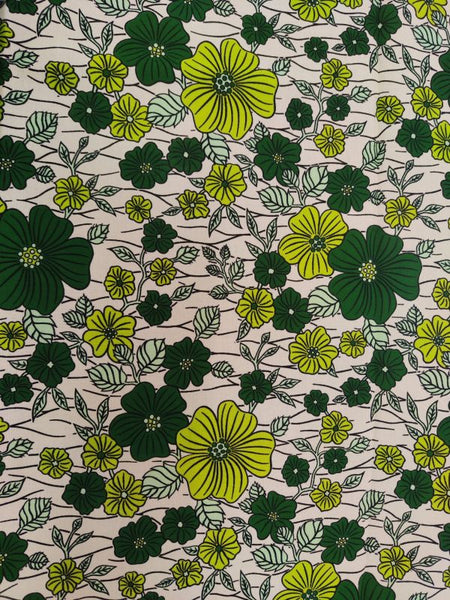 Pure Cotton African Wax Exotic Flower of Green