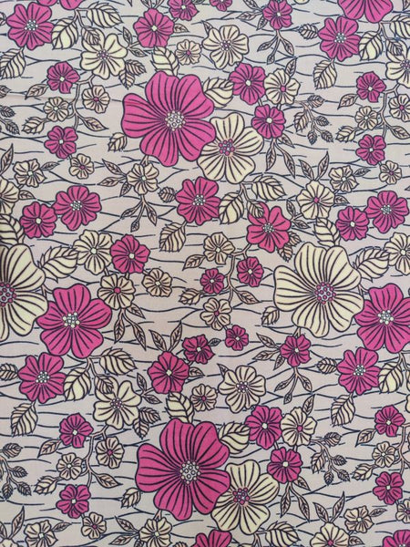 Pure Cotton African Wax Exotic Flowers of Pink and Cream
