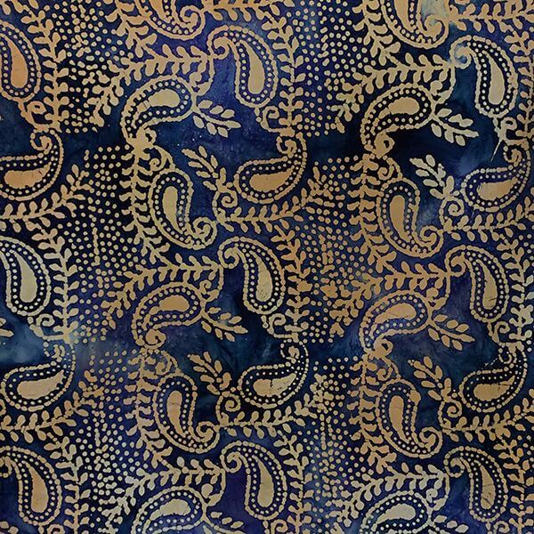 Pure Cotton Batiks Gold Paisley on Blue JLB0317