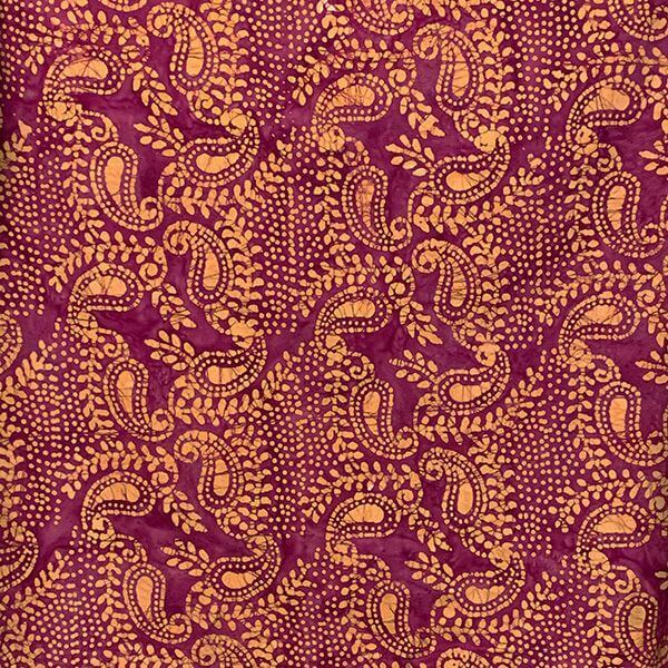 Pure Cotton Batiks Gold Paisley on Pinky Purple JLB0317