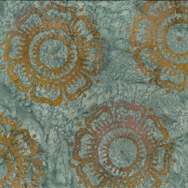 Pure Cotton Batiks Hand Printed Copper Flower on Aqua JLB0228 Col1