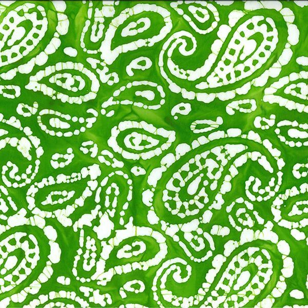 Pure Cotton Batiks Hand Printed White Paisley on Green JLB0248 Col2