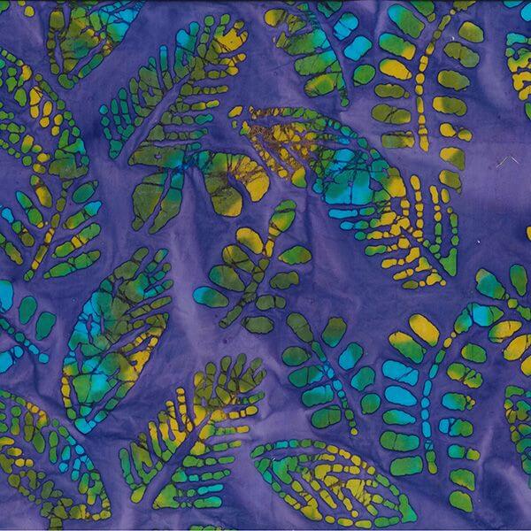 Pure Cotton Batiks Hand Printed Yellow Leaf Print on Purple JLB0258 Col1