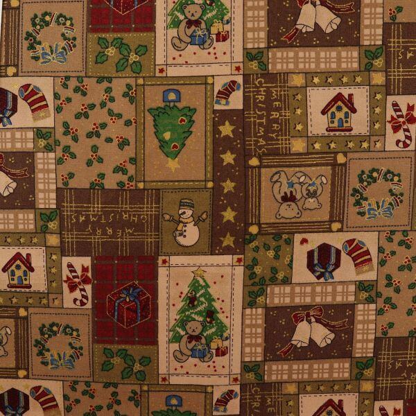 Pure Cotton Christmas Cotton Prints Festive Patchwork Cotton Tan Design 6