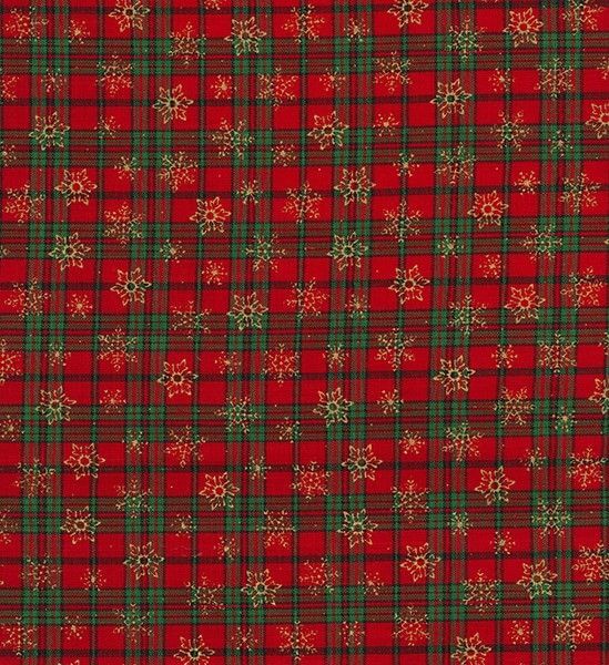 Pure Cotton Christmas Cotton Prints Gold Stars and Snowflakes on Small Tartan Check JLX0160
