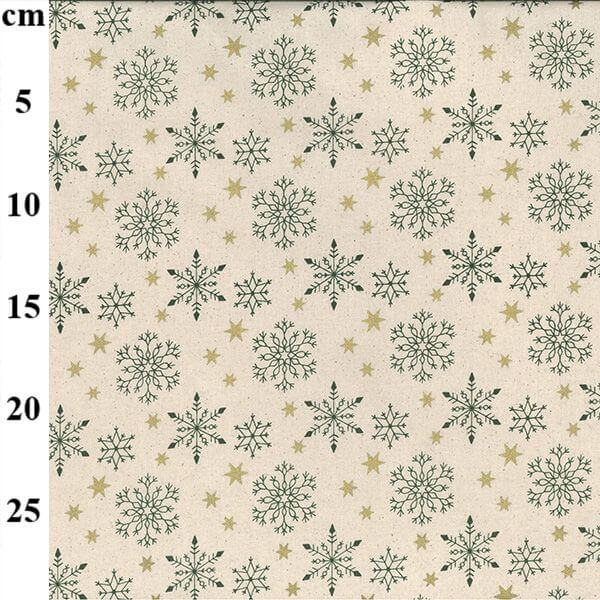 Pure Cotton Christmas Cotton Prints Green Snowflakes on Natural JLX0199