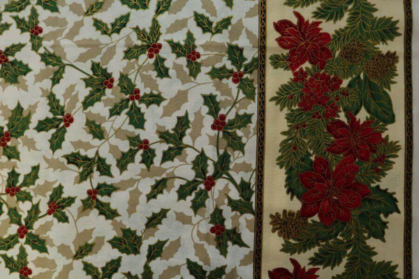 Pure Cotton Christmas Cotton Prints Holly Border Ivory Design 105