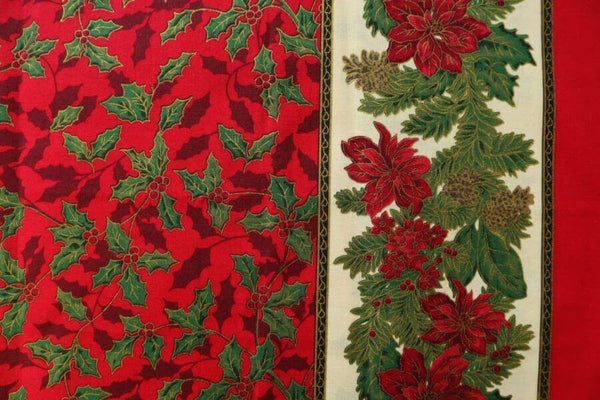 Pure Cotton Christmas Cotton Prints Holly Border Red Design 105