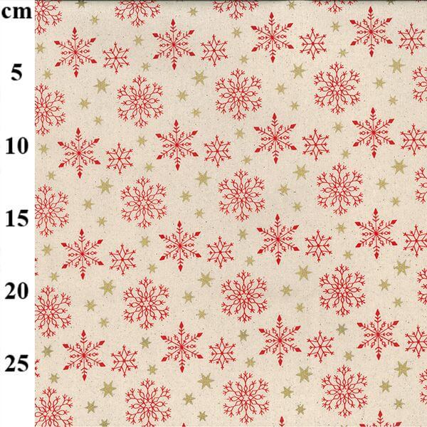 Pure Cotton Christmas Cotton Prints Red Snowflakes on Natural JLX0199