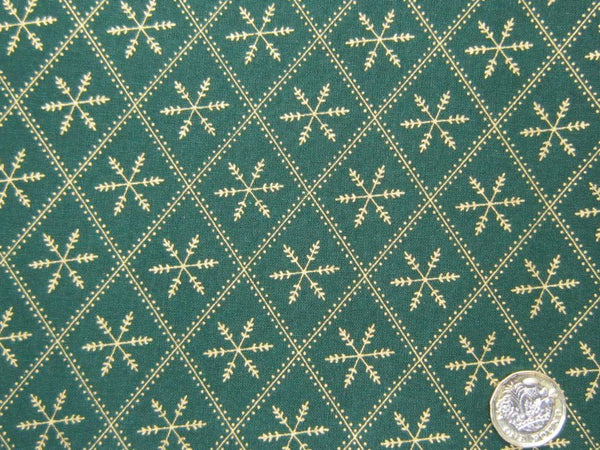 Pure Cotton Christmas Metallic Cotton Prints Diamond Snowflake Gold and Green AR1658