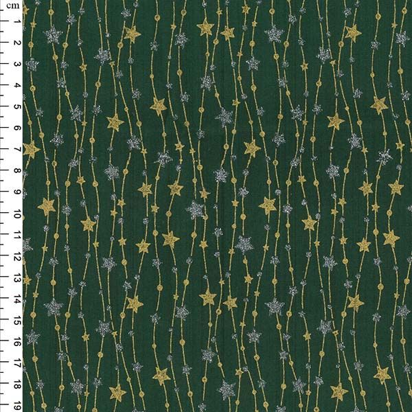Pure Cotton Christmas Metallic Cotton Prints Gold and Silver String of Stars on Green JLX0219