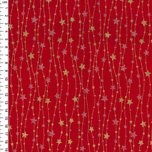 Pure Cotton Christmas Metallic Cotton Prints Gold and Silver String of Stars on Red JLX0219